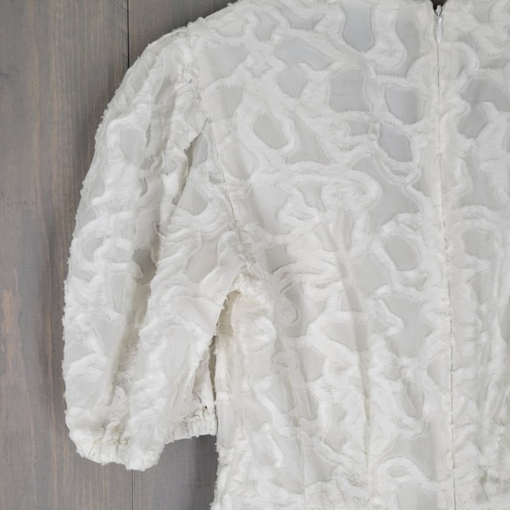 Club‎ Monaco Mini Dress Womens 2 White Textured Puff Sleeve V-Neck A-Line Garden - Picture 6 of 11